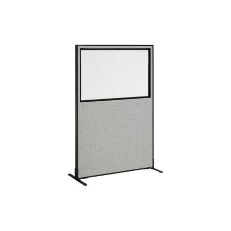 Interion    Freestanding Office Partition Panel With Partial Window, 48-1/4W X 96H, Gray